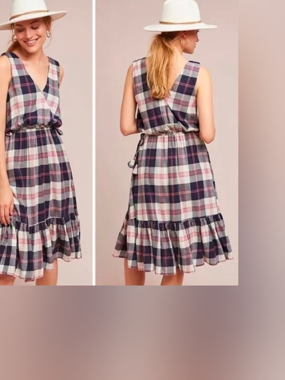 Isabella Sinclair Anthropologie dickens plaid tassel Tie Waist Ruffle Dress L